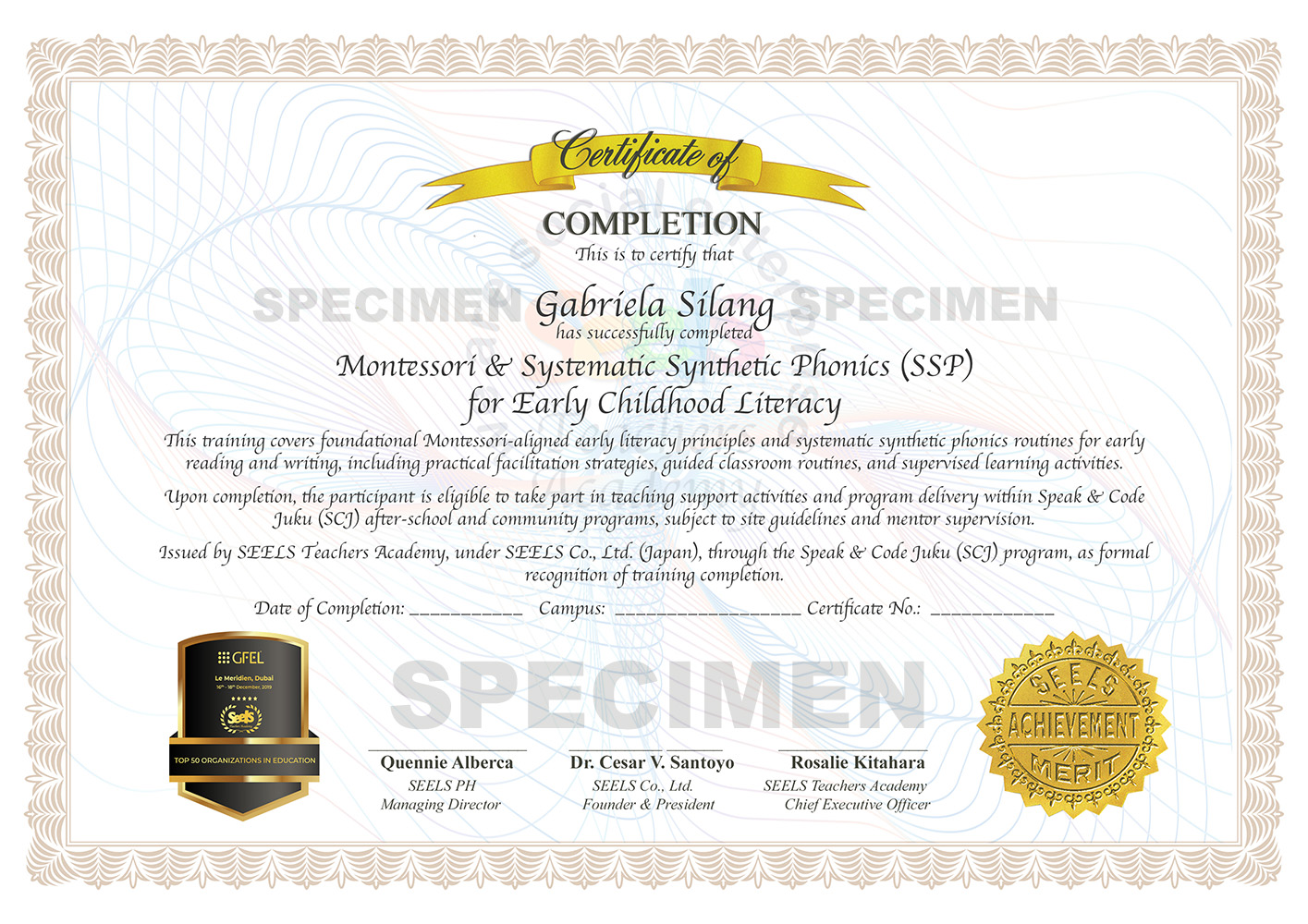 Speak & Code Juku Training Certificate Sample